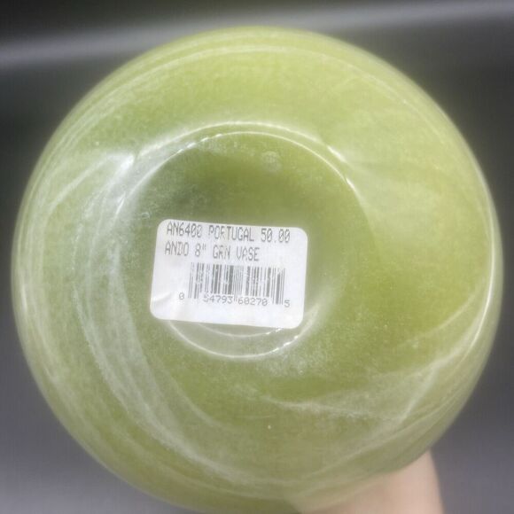 GREEN W/ WHITE Swirl Art Glass Tear Drop Bulb Ando Vase Portugal 8” - Picture 5 of 5